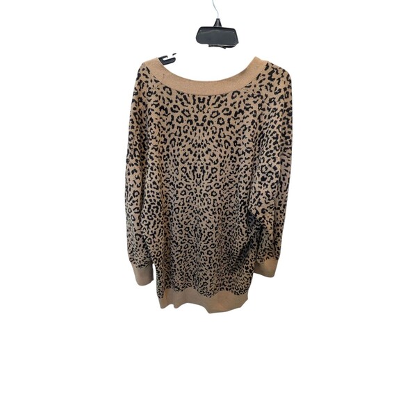 J CREW Leopard Jacquard V-Neck Cardigan Sweater Tan Black Pockets Women's 2XL - Picture 3 of 8